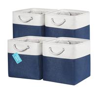 OrganiHaus Bacs de Rangement Cubiques 30X30 lot de 4, Paniers Cubes en Tissu avec Poignées en Corde, Cubes de Rangement Pliables pour Bibliothèque Kallax, Panier pour Chambre d'enfant. Bleu marine