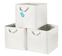 OrganiHaus Bacs de Rangement Cubiques 33X33 lot de 3, Paniers Cubes en Tissu avec Poignées en Corde, Cubes de Rangement Pliables pour Bibliothèque Kallax, Panier pour Chambre d'enfant. Blanc cassé