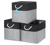 OrganiHaus Bacs de Rangement Cubiques 33X33 lot de 3, Paniers Cubes en Tissu avec Poignées en Corde, Cubes de Rangement Pliables pour Bibliothèque Kallax, Panier pour Chambre d'enfant, Gris noir