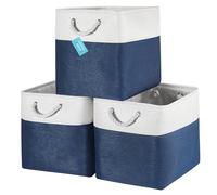 OrganiHaus Bacs de Rangement Cubiques 33X33 lot de 3, Paniers Cubes en Tissu avec Poignées en Corde, Cubes de Rangement Pliables pour Bibliothèque Kallax, Panier pour Chambre d'enfant. Bleu marine
