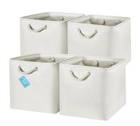OrganiHaus Bacs de Rangement Cubiques 33X33 lot de 4, Paniers Cubes en Tissu avec Poignées en Corde, Cubes de Rangement Pliables pour Bibliothèque Kallax, Panier pour Chambre d'enfant. Blanc cassé
