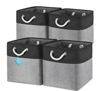 OrganiHaus Bacs de Rangement Cubiques 33X33 lot de 4, Paniers Cubes en Tissu avec Poignées en Corde, Cubes de Rangement Pliables pour Bibliothèque Kallax, Panier pour Chambre d'enfant, Gris noir