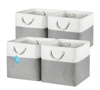 OrganiHaus Bacs de Rangement Cubiques 33X33 lot de 4, Paniers Cubes en Tissu avec Poignées en Corde, Cubes de Rangement Pliables pour Bibliothèque Kallax, Panier pour Chambre d'enfant, Gris/Blanc