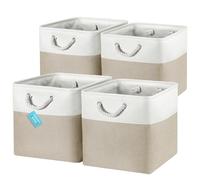 OrganiHaus Bacs de Rangement Cubiques 33X33 lot de 4, Paniers Cubes en Tissu avec Poignées en Corde, Cubes de Rangement Pliables pour Bibliothèque Kallax, Panier pour Chambre d'enfant. Beige/Blanc