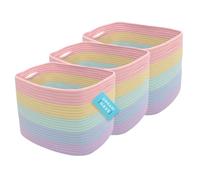 OrganiHaus Lot de 3 paniers de rangement tissés arc-en-ciel, bacs de rangement décoratifs pour enfants et salles de classe, panier de rangement coloré pour jouets pour salle de jeux - 37,5x22,5x25 cm