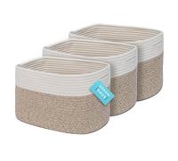 OrganiHaus Lot de 3 Paniers de Rangement Tissés pour Étagères, Bacs de Rangement Décoratifs pour Placard, Paniers D'organisation, Panier de Rangement pour Jouets - Marron/Blanc Cassé, 37,5x22,5x25 cm