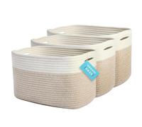 OrganiHaus Lot de 3 Paniers de Rangement Tissés pour Étagères, Bacs de Rangement Décoratifs pour Placard, Paniers D'organisation, Panier de Rangement pour Jouets - Miel/Blanc Cassé, 37,5x22,5x25 cm