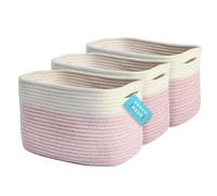 OrganiHaus Lot de 3 paniers tissés roses pour l'organisation, panier en corde de coton pour la décoration, organisateurs et rangements de paniers à chaussures, paniers et bacs de rangement décoratifs