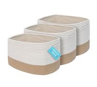 OrganiHaus Paniers Rangement Lot de 3, Paniers de Rangement Tissés, Paniers en Corde de Coton pour le Rangement, Panier Rangement Salle de Bain, Paniers Décoratifs Souple, Panier Miel/Blanc