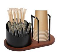 Organisateur à Café,Organiseur De Porte-Gobelet À Café avec 2 Compartiments,Rangement Cafe en Bois pour Sucre thé Touillette Cuillère Pour Comptoir De Bar À Café Maison Bureau Cafétéria (Noir)