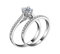 Organisateur Bijoux Love Rings Women Engagement Wedding 2Pcs Set Cubic Zirconia 925 Sterling Silver Rings Size Wedding For Love With Perles Nettoyeur Bijoux (Silver, 6)