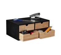Relaxdays Organisateur Bureau, 4 tiroirs, Bambou & MDF, Rangement pour Fournitures, HxLxP : 13,5x33x21 cm, Nature - Noir