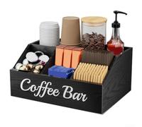 Organisateur Café en pour bois Ajustable pour Dosettes Organisateur(Black) | Cloison ajustable, s'adapte aux bouteilles hautes, finitions lisses, style rustique élégant
