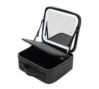Organisateur cosmétique Trousse de maquillage haute capacité avec miroir lumineux LED et poignée, noir, portable, recharge cosmétique, boîte de rangement, 26 x 23 x 11 cm, Noir