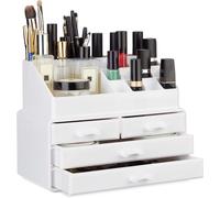 Organisateur Cosmétiques 2 Parties Boîte Rangement Maquillage Make Up 12 Porte-Crayons, Blanc
