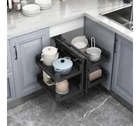 Organisateur Coulissant d'angle Aveugle pour Armoire , Compatible avec Ouverture à gauche et à droite, Rangement Coulissant pour Placard d'angle, panier coulissant à 2 niveaux,montage par le bas