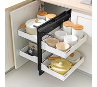 Organisateur Coulissant d'angle Aveugle,Rangement pour Placard de Cuisine à 2 Niveaux et 4 Étagères,Réglable en Hauteur,avec Ouverture à Gauche Et à Droite