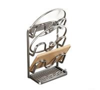 Organisateur Couvercles Casserole avec Repose-Cuillère(C) | Design 2-en-1, range couvercles et cuillères, fini mat, acier pour robuste, gain de place optimal