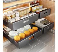 Organisateur D’Armoire Coulissant, Tiroir Coulissant Extensible pour Armoire avec Adhésif sans Film Étagères De Rangement pour Meuble De Base De Cuisine, Garde-Manger, Grey, 40cm