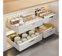 Organisateur D’Armoire Coulissant, Tiroir Coulissant Extensible pour Armoire avec Adhésif sans Film Étagères De Rangement pour Meuble De Base De Cuisine, Garde-Manger, White, 30cm