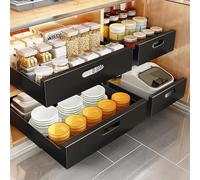 Organisateur D’Armoire Coulissant, Tiroir Coulissant Extensible pour Armoire avec Adhésif sans Film Étagères De Rangement pour Meuble De Base De Cuisine, Garde-Manger, Black, 40cm