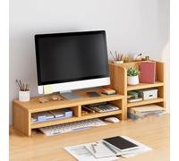 Organisateur D’étagère De Bureau en Bois équipé D’Un Support Surélevé De Moniteur, Augmenter La Profondeur pour Un Plus Grand Stockage, étagère De Burea, Wood Color, B