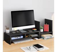 Organisateur D’étagère De Bureau en Bois équipé D’Un Support Surélevé De Moniteur, Augmenter La Profondeur pour Un Plus Grand Stockage, étagère De Burea, Black, C