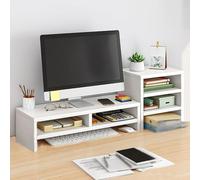 Organisateur D’étagère De Bureau en Bois équipé D’Un Support Surélevé De Moniteur, Augmenter La Profondeur pour Un Plus Grand Stockage, étagère De Burea, White, A