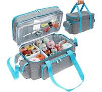 Organisateur d'accessoires de couture - Grand sac à couture double couche avec poche zippée - Rangement portable avec poignée et bandoulière réglable - 38,5 x 22 x 22 cm - Pour crochet, fil à coudre