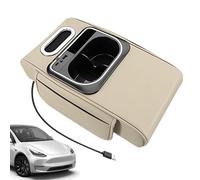 Organisateur d'Accoudoir Auto,Boîte Porte-Gobelet et Housse à Mouchoirs | avec Poche Latérale, Lumière d'Ambiance, Port USB, Tapis de Surélévation pour Accoudoir - pour Intérieur Véhicule À Rangement