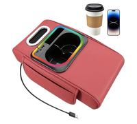 Organisateur d'Accoudoir Auto | Boîte Porte-Gobelet et Housse à Mouchoirs | avec Poche Latérale, Lumière d'Ambiance, Port USB, Tapis de Surélévation pour Accoudoir - pour Intérieur de