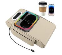 Organisateur d'Accoudoir Auto - Rehausseur De Porte-Gobelet avec Tapis - avec Poche Latérale, Lumière D'ambiance Et Port USB pour Accoudoir,pour Intérieur de
