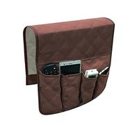 Organisateur d'Accoudoir de Canapé de Chevet avec 5 Poches Sac de Rangement à Suspendre de Lit Sac Suspendu Pochette de Fauteuil Sac de Rangement pour Tablette Magazines Télécommande Livre Stylo,Café