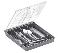 Organisateur d'argenterie avec couvercle, plateau d'ustensile couvert pour tiroir de cuisine et comptoir, couverts en plastique et boîte de rangement couverts pour cuillères couteaux fourc