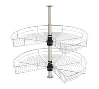 Organisateur d'armoire d'angle, extensible, pivotant à 270°, avec 2 paniers réglables en hauteur et fermeture douce, en fer inoxydable, max. 16 kg par panier, pour armoires de cuisine ≥ 80 x 80 cm