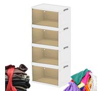Organisateur d'armoire empilable - Tiroirs pliables en plastique - Paniers de rangement - Poignées de couvercle - Organisateur transparent pour garde-robe, armoire, cuisine, salle de bain - Vêtements