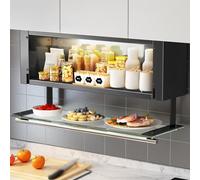 Organisateur d'armoire rabattable - Étagère rabattable pour armoire de cuisine à 2 niveaux avec capteur de lumière USB pour armoire et garde-manger, pour suspendre l'armoire s,D9.3"xh15.7"-W-31.5"