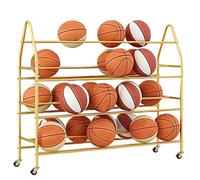 Organisateur De Ballons, Chariot De Basket-Ball À Roulettes Verrouillables, 4 Niveaux, Noir, Or, Blanc, Rangement D'Équipements De Sport, Grande Capacité, Gain De Place, Intérieur/Extérieur, Doré, 14
