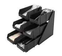 Organisateur de bar à 6 compartiments - Noir - Porte-paille avec 3 niveaux et design trapézoïdal - 51 x 28 x 35 cm - Porte-gobelet à café robuste et réglable - Pour bars, cafés et cuisines