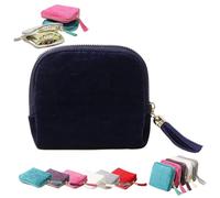 Organisateur de bijoux avec franges et plusieurs couches pour boucles d'oreilles, bagues, colliers, bracelets et autres petits bijoux avec cinq compartiments - Idéal pour les voyages (bleu foncé