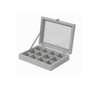Herzberg Organisateur de bijoux HG05309 – élégant, 12 compartiments, couvercle en verre, 30x20x10 cm
