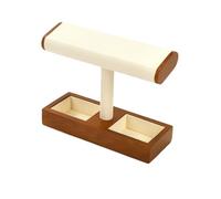 Organisateur de bijoux en bois pour montres, colliers, bracelets, bagues, bijoux en T, accessoires de vitrine (beige, style 1 (20 x 7,5 x 15,5 cm)