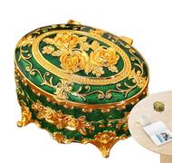 Organisateur de bijoux en métal vintage, organisateur d'anneaux de fleurs roses - Étui de rangement européen ovale - Support de boîte de rangement ovale rétro pour broches, boucles d'oreilles, bracele