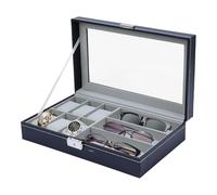 Organisateur de boîte à bijoux pour homme - Boîte à vitrine, étui de rangement pour lunettes de soleil en PU avec fenêtre de vision transparente pour 6 montres