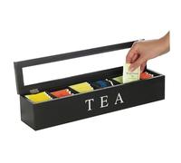 Organisateur de boîte à thé, boîte de sélection thé, organisateur en bois avec 5 compartiments, caddie anti-poussière avec couvercle transparent, rangement sacs pour sacs, à lait, café