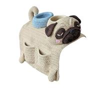 Organisateur de bras de canapé pour chien en crochet, organisateur de canapé pour chien en crochet 2 poches et 1 porte-tasse, adorable fauteuil pour animal de compagnie, rangement à distance