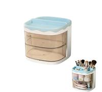 Organisateur de Bureau 3 Étages avec 2 Tiroirs Tournants - 5 Cases Multifonction pour Stylos & Bijoux - Design Moderne - 11x11x11cm (Bleu)