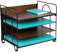 Organisateur de Bureau à 4 Niveaux, Rangement Bureau avec étagères Bois, Plateau Multifonction pour Papiers, Factures, Lettres, Fournitures et Accessoires, Support Polyvalent pour Maison et Bureau