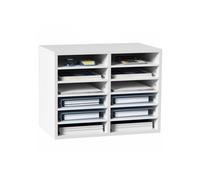 Organisateur de Bureau en Bois 52x30,5x41 cm Blanc Trieur de Documents à 12 Compartiments Corbeille à Courrier Panneau Aggloméré É
