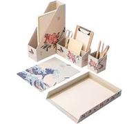 Kokonote Grupo Erik - Organisateur de Bureau Japanese Art - Rangement de Bureau Multifonctionnel en Carton, Inclut : Pot à Crayon, Chemise à Rabats, Porte-revue, Corbeille à Courrier, Range-lettres